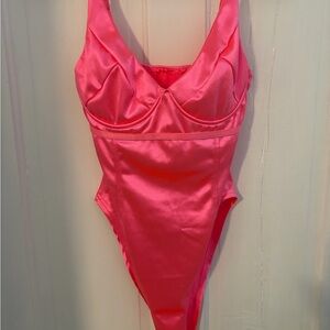 Sleek Pink Satin Bodysuit
